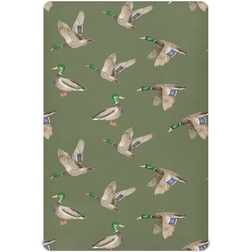 Fitted Crib Sheets for Baby Boys or Girls Soft Breathable Baby Play Yard Sheet for Standard Size Crib Mattress 39x27in Birds Wild Ducks Drake on Green Background