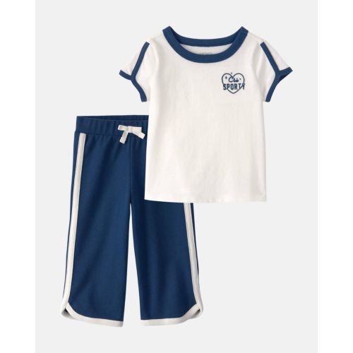 Baby Girl 2-Piece 'Club Sporty' Top & French Terry Wide-Leg Pants Set - Ivory | Carter's