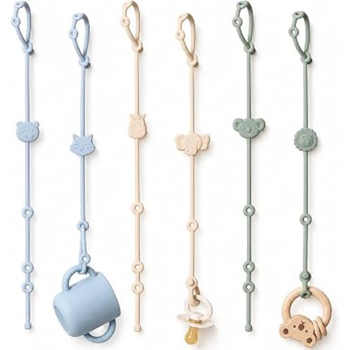 ROCCED Toy Straps for Baby 6pcs, Silicone High Chair Toys Straps Stroller Accessories Toddler Bottle Strap Car Seat Toys Baby Travel Essential Silicone Ivory+Sage+Blue