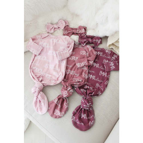Personalized Font Duo Newborn Baby Knot Gown | Best Selling Pinks