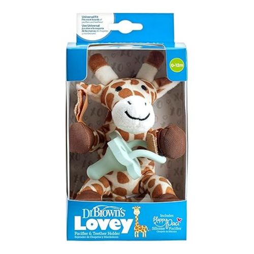 Dr. Brown's Lovey Pacifier and Teether Holder, 0 Months Plus, Giraffe with Blue Pacifier