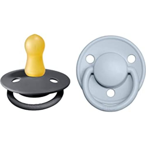 BIBS Pacifiers - De Lux Collection | BPA-Free Baby Pacifier | Made in Denmark | Set of 2 Iron/Baby Blue Color Premium Soothers | Size 0-6 Months