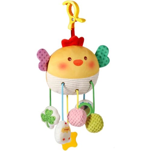 Xweptuy Car Seat Toys, Baby Plush Spiral Hanging Toys for Stroller Crib Bar Bassinet Car Seat Mobile with Music Box - Chicken Shape