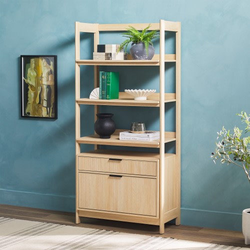 Walker Edison 33" Wide Reeded Bookshelf with Drawers