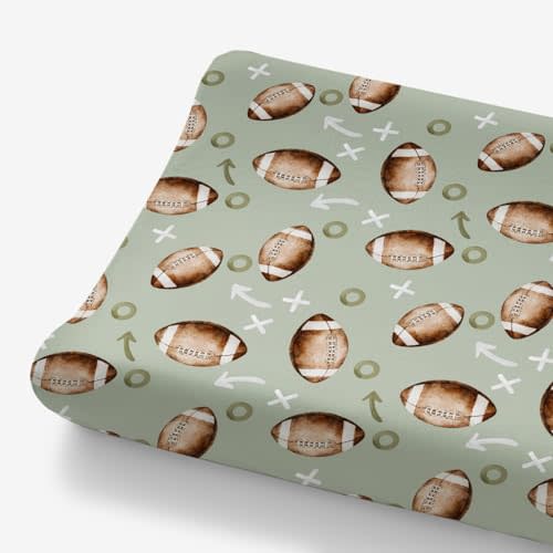 HawSkgFub Football American Sport Changing Pad Cover for Baby Boys, Green Football Game Diaper Change Table Covers, Ultra Soft Stretchy Breathable Safe Snug Fitted Changing Mat Sheet Fit 32"/34" x 16"