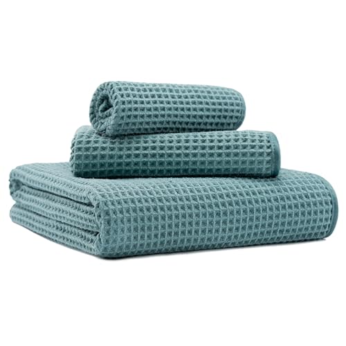 MICROFI New Microfiber Waffle Bath Towels, 3 Pieces, Oversized, Soft, Absorbent, Fast Drying, Lint Free, Includes Bath, Face and Hand Towels