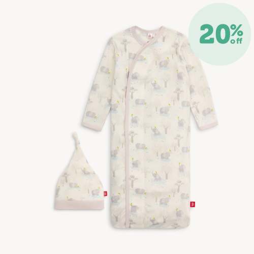 magnetic cozy sleeper gown + hat set – NB