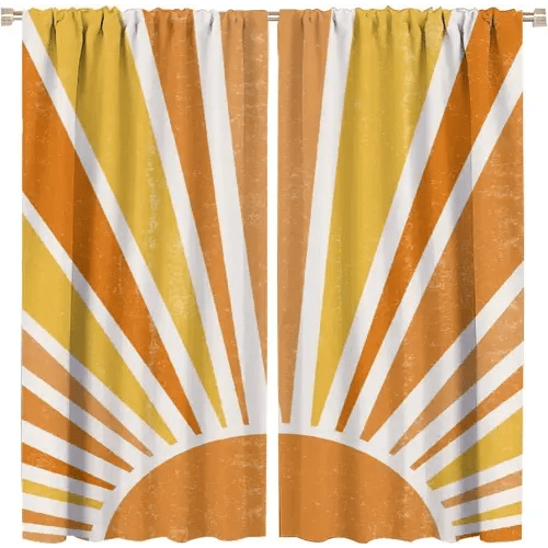 Boho Retro Sun Window Curtains,Abstract Vintage 70s Rainbow Window Drapes,Mid Century Sunrise Sunset Colour Minimal Geometric Art Print Curtains for Boys Girls Kids Room Living Room 42x45 Inch