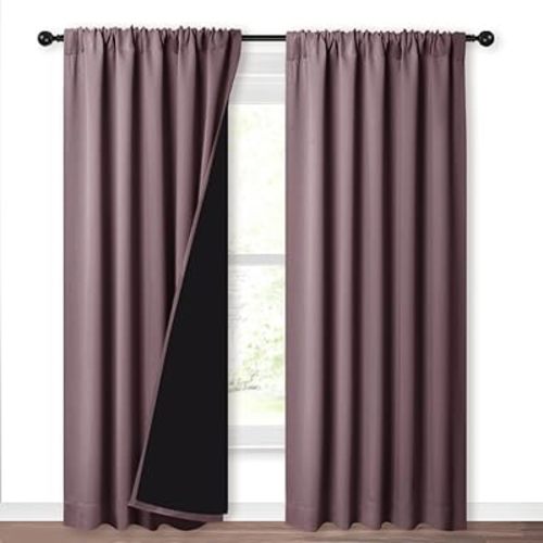 NICETOWN 100% Blackout Curtains for Living Room, Privacy Protection & Noise Reducing Drapes, Black Lined Window Treatment Curtain Panels for Patio Sliding Glass Door (Dry Rose, 2 Pieces, W52 x L84)