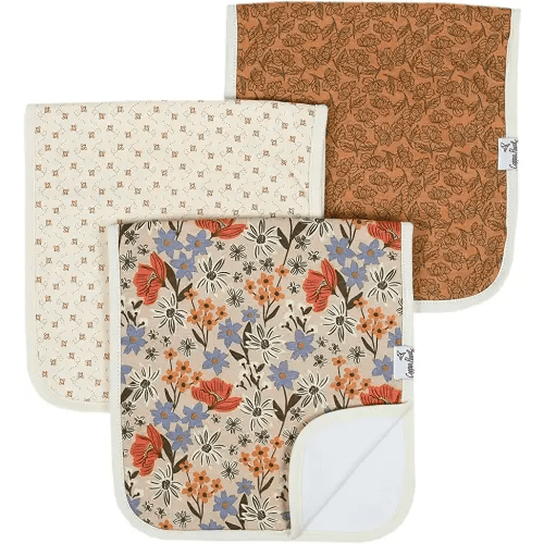 Copper Pearl Premium Baby Burp Cloths - 3-Pack Large Cotton Burp Cloths, Extra Soft Spit Up Rags with 3 Absorbent Layers, Perfect for Baby Girl Gifts (21" x 10" Size, Eden Set)