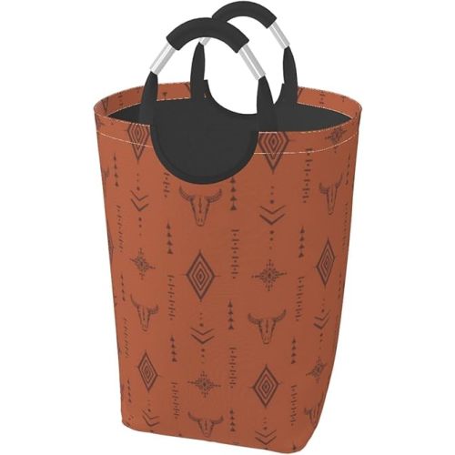 Western Boho Brown Foldable Collapsible Laundry Basket with Handles - Vintage Storage Bin 50L