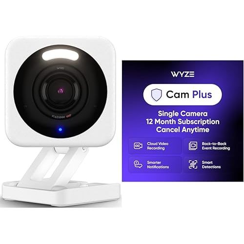 WYZE Cam v4 White Cam Plus Yearly, Covers 1 Camera, Auto-Renews at $19.99/Year, Activation Required
