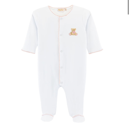 Teddy Bear Embroidered Footie - Pink