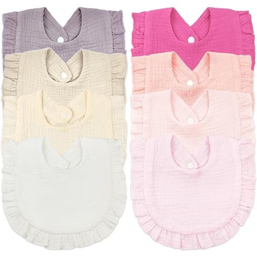 Baby Bibs for Girls Boys 8 Pack Muslin Bibs Drool Bibs Muslin Cotton Bibs for Baby Girls Boys Teething Bibs - Natural Purple