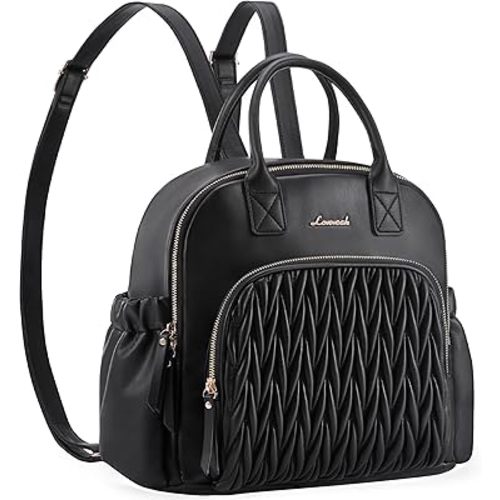 LOVEVOOK Diaper Bag Backpack, Mini Leather Diaper Backpack, Quilted Stylish Waterproof Baby Diaper Bags with Insulated Pockets for Mom Women Black