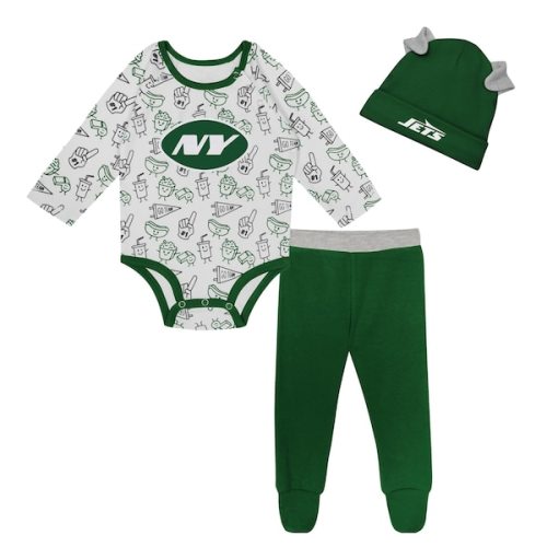 Newborn & Infant New York Jets Little Champ Long Sleeve Bodysuit, Pants & Cuffed Knit Hat 3-Piece Set