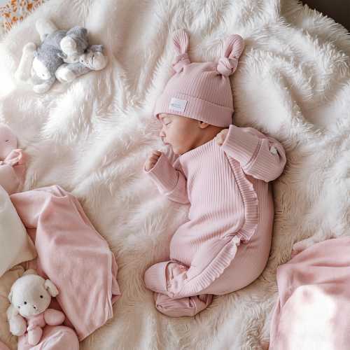 Ribbed Cotton Baby Onesie – Soft Newborn Outfit Set in Pink or White – Long Sleeve Ruffle Romper Pajamas