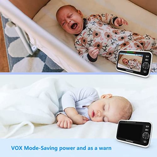 HelloBaby 5’’ Baby Monitor with 26-Hour Battery, 2 Cameras Pan-Tilt-Zoom, 1000ft Range Video Audio Baby Monitor No WiFi, VOX, Night Vision, 2-Way Talk, 8 Lullabies and Temperature
