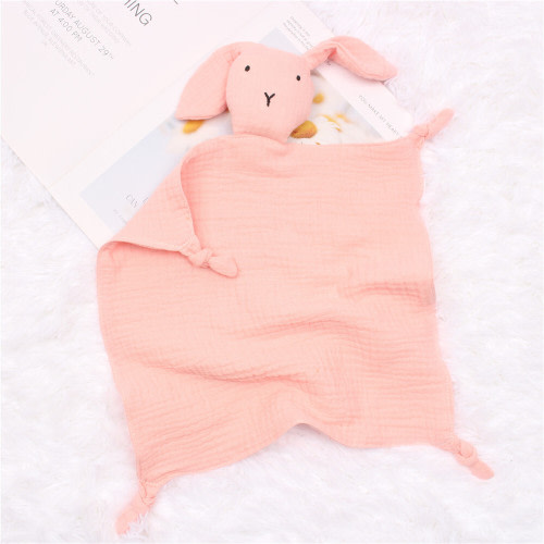 Organic Cotton Muslin Lovey Blanket, JICVY Organic Cotton Muslin Bunny Security Blanket Soft & Breathable Lovie Baby Gifts for Boys and Girls - Pink