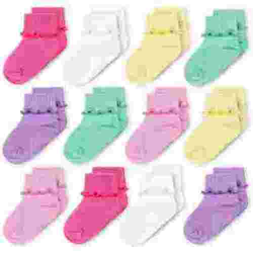 CozyWay Baby Ruffle Socks Baby Girl Turn Cuff Ankle Comfy Cotton Socks Infant - 0-9 Months Multi Color Yellow - 12 Pack