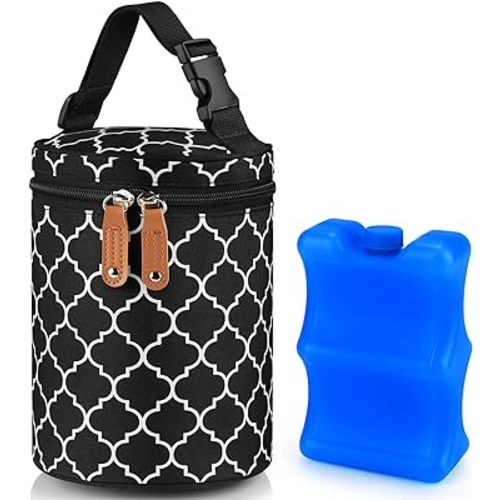 Accmor Breastmilk Cooler Bag with Ice Pack, Insulated Baby Bottle Cooler Tote Bags, Baby Bottle Warmer Cooler Bag, Baby Bottle Bag Great for Nursing Mom Daycare, Black