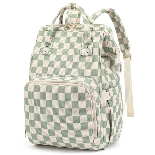 Baby Diaper Bag Backpack for Mom, Large Capacity Travel Nappy Bag for Boys & Girls with Stroller Straps (Corduroy Checkered Green)