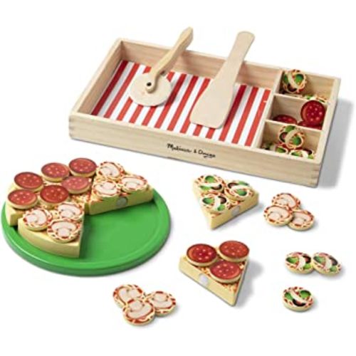 Melissa & Doug Wooden Pizza Play Food Set With 36 Toppings - Pretend Food And Pizza Cutter/ Toy For Kids Ages 3+