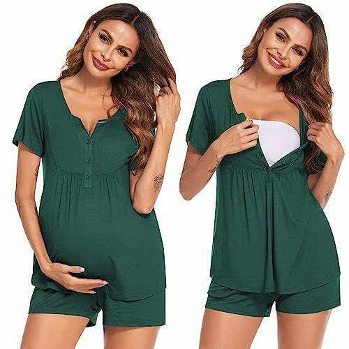 Ekouaer Women's Maternity Nursing Pajama Sets Short Sleeve Postpartum Pajamas Breastfeeding Pregnancy Clothes
