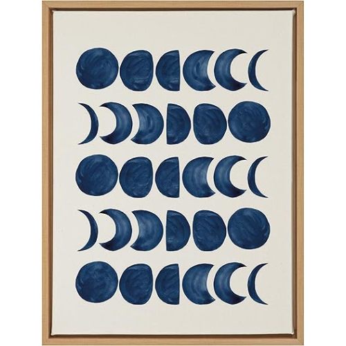Kate and Laurel Sylvie Moon Phases Framed Linen Textured Canvas Wall Art Teju Reval of SnazzyHues, 18x24 Natural, Beautiful Astronomy Wall Decor