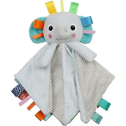 Bright Starts Elephant Cuddle 'n Tags 2-Sided Baby Lovey Security Soothing Blanket, 16"