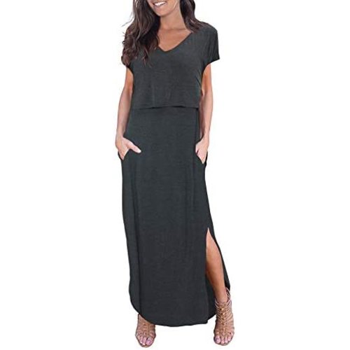 Smallshow Women's Maternity Nursing Dresses Split Long Dress for Breastfeeding