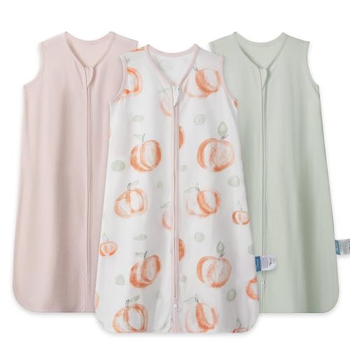 TILLYOU Baby Sleep Sack 6-12 Months 3 Pack, 0.5 Tog Soft Cotton Wearable Blanket for Kids with Double Zipper, Peach Dot