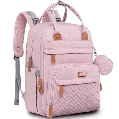 BabbleRoo Diaper Bag Backpack - Baby Essentials Travel Tote Multi function Waterproof Bag, with Changing Pad, Stroller Straps & Pacifier Case Unisex, Pink - Polyester