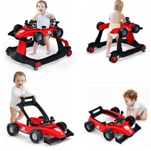 Costway 4-in-1 Baby Walker Foldable Activity Push Walker Adjustable Height Red