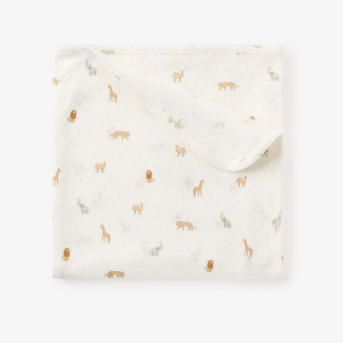 Neutral Safari Print Organic Cotton Pointelle Baby Blanket – Elegant Baby