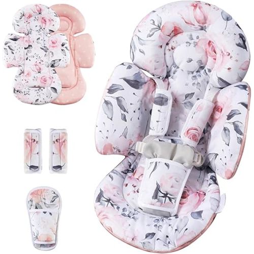 Infant Insert Compatible with 4moms Mamaroo Swing & Graco Swing and Infant Car Seat, Newborn Insert, Baby Head and Body Support, Reversible Design, Breathable Soft Fabric, 1Pcs - Pink Floral