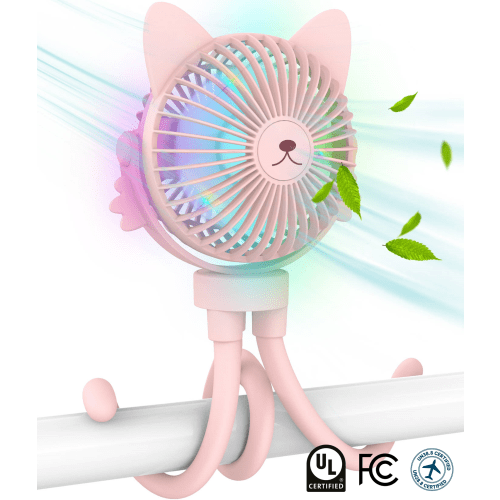 FANimal Portable Small Stroller Fan for Baby-Mini Handheld Personal Fan-Rechargeable Clip on USB Fan-Stroller Accessories-Night Light for Kids (Pink)