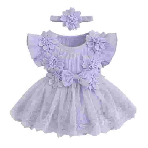 Hirigin Baby Girl Lace Romper Dress Short Sleeve Ruffle Mesh Tutu Dress 0 3 6 12 18 Months Cute Jumpsuits with Headband