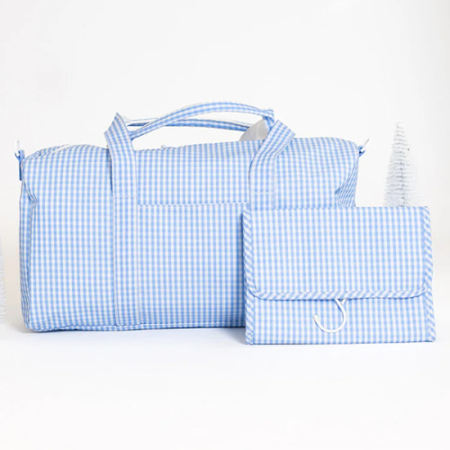 Weekender Gift Set - Duffel and Hanging Bag - Gingham Sky