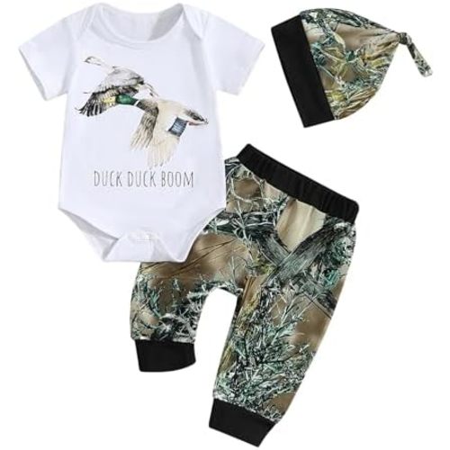 Hunting Baby Clothes Newborn Infant Boys Duck Deer Hunting Bodysuit and Jungle Camo Pants Outfit Set