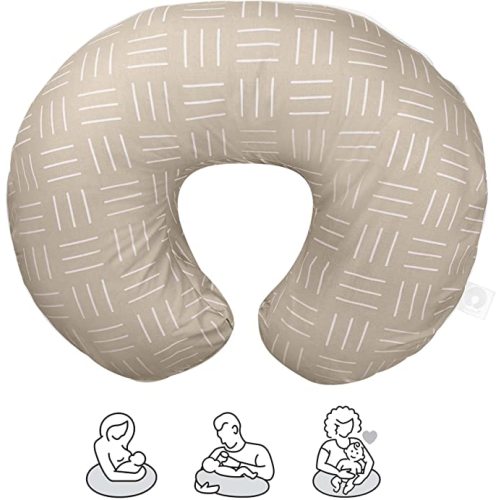 Boppy Organic Original Nursing Support, FKA Boppy Nursing Pillow, Sand Criss Cross, Ergonomic Breastfeeding, Bottle Feeding, And Bonding, 100% Organic Cotton, Hypoallergenic Fill, Machine Washable