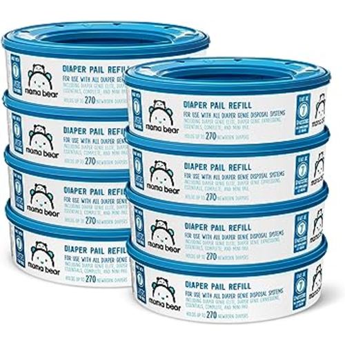 Amazon Brand - Mama Bear Diaper Pail Refills for Genie Pails, Unscented, 2160 Count (8 Packs of 270)