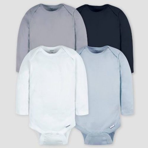 Gerber Baby 4pk Long Sleeve Onesies - Blue/gray 6-9m