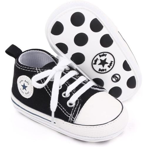 Unisex Baby Girls Boys Canvas High-top Shoes, Newborn Infant Anti-Slip Soft Sole Frist Walking Breathable Sneakers