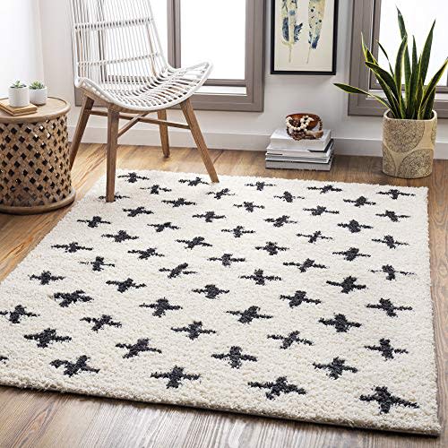 Livabliss Moroccan Soft Mora Shag Area Rug,7'10" x 10',Cream/Charcoal