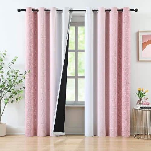 Pink Ombre Blackout Curtains 84 Inch Long for Girls Bedroom, Gradient Energy Efficient Curtain Drapes for Living Room Bedroom Full Blackout Window Panels with Grommets for Home Decor, 52"W, 2 Panels