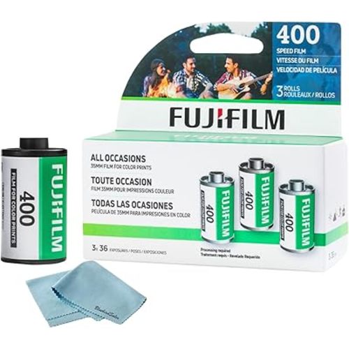 FUJIFILM 400 Color Negative Film (35mm Roll Film, 36 Exposures, 3-Rolls) + BluebirdSales Microfiber Cleaning Cloth