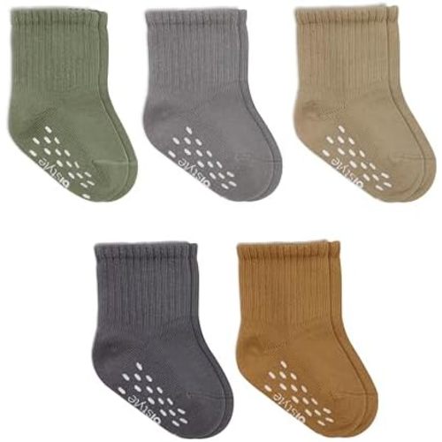 bistyle Baby Grip Ankle Socks 5 Pairs | Newborn Infant Toddlers Non-Slip Socks Organic Cotton | Kids Boys Girls Ankle Socks
