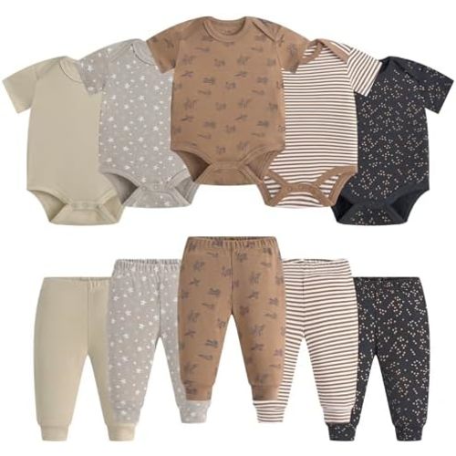 Infant Unisex Baby Bodysuit and Pant Sets Layette 10-pcs Cotton Soft Newborn Boy Girl Clothes Outfits