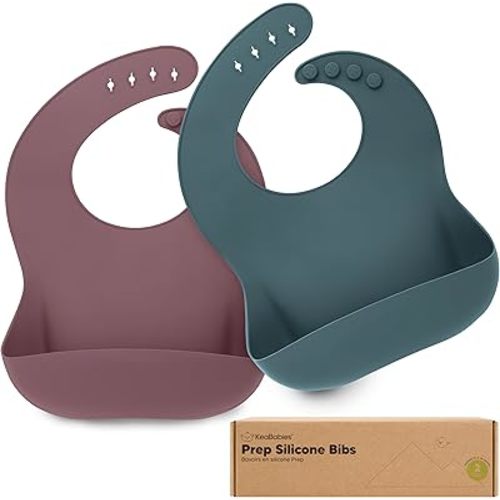 KeaBabies 2-Pack Silicone Baby Bibs for Eating - Sturdy Food-Grade Silicone Bibs for Babies Girl, Boy, Large Food Catcher, Clean & Put On Easily, Waterproof Toddler Feeding Essentials (Rocky)